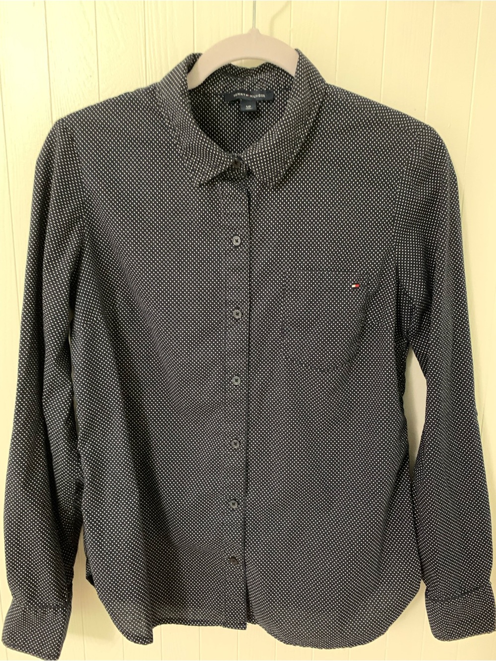 Tommy Hilfiger women's Navy Button-Down with White Microdots